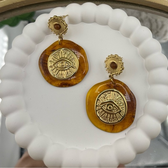 Statement Resin & Gold Sunburst Eye Earrings – Stainless Steel - Picture 6 of 7